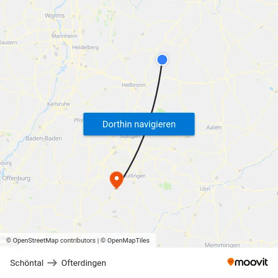 Schöntal to Ofterdingen map