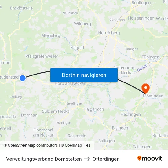 Verwaltungsverband Dornstetten to Ofterdingen map