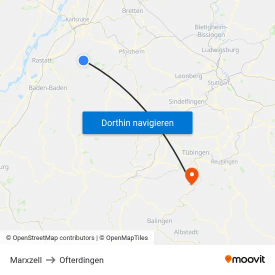Marxzell to Ofterdingen map