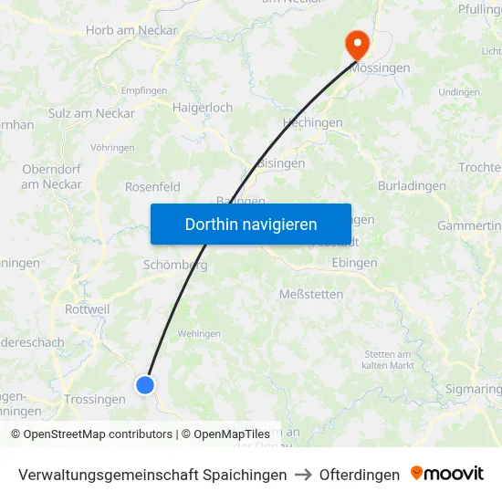 Verwaltungsgemeinschaft Spaichingen to Ofterdingen map