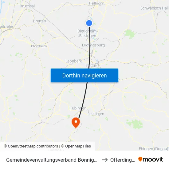 Gemeindeverwaltungsverband Bönnigheim to Ofterdingen map