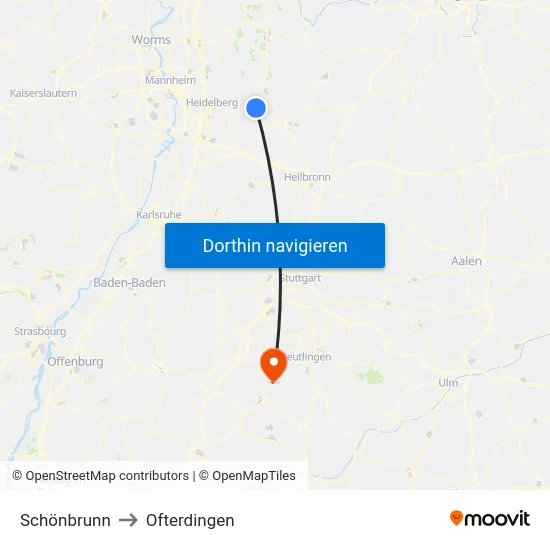Schönbrunn to Ofterdingen map