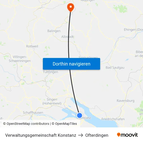 Verwaltungsgemeinschaft Konstanz to Ofterdingen map