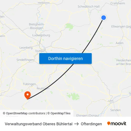 Verwaltungsverband Oberes Bühlertal to Ofterdingen map