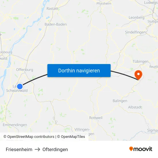 Friesenheim to Ofterdingen map