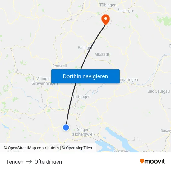 Tengen to Ofterdingen map