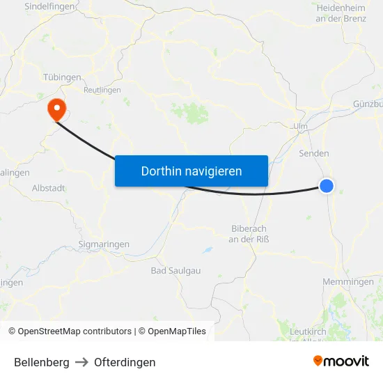 Bellenberg to Ofterdingen map