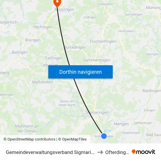 Gemeindeverwaltungsverband Sigmaringen to Ofterdingen map