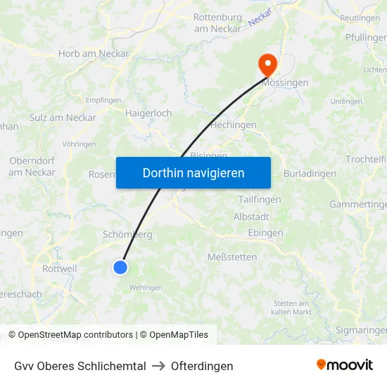 Gvv Oberes Schlichemtal to Ofterdingen map