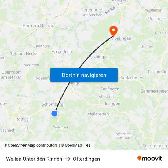 Weilen Unter den Rinnen to Ofterdingen map