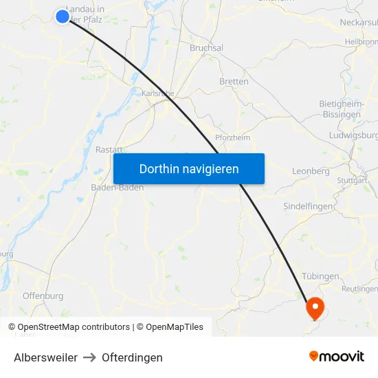 Albersweiler to Ofterdingen map