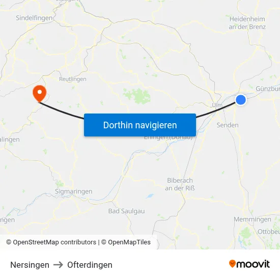 Nersingen to Ofterdingen map