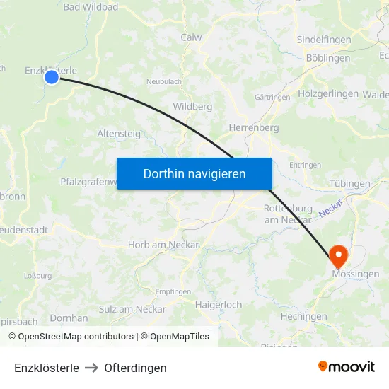Enzklösterle to Ofterdingen map
