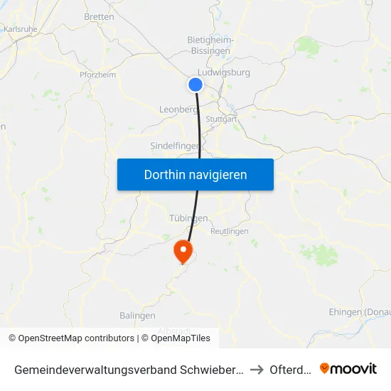 Gemeindeverwaltungsverband Schwieberdingen-Hemmingen to Ofterdingen map