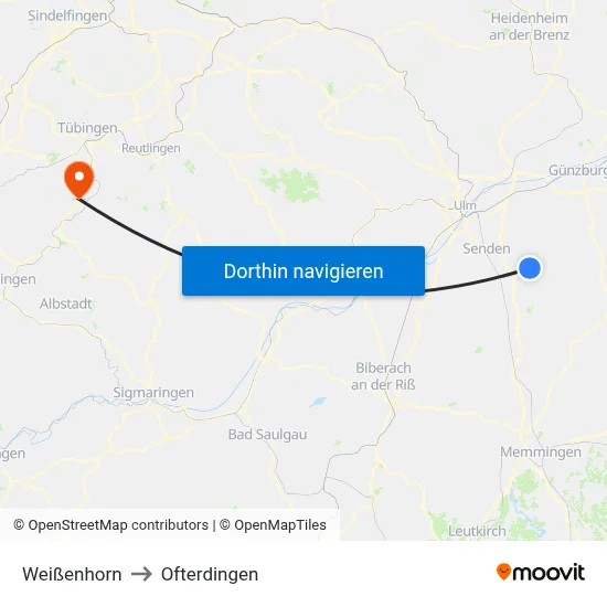 Weißenhorn to Ofterdingen map