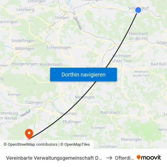 Vereinbarte Verwaltungsgemeinschaft Der Stadt Schorndorf to Ofterdingen map