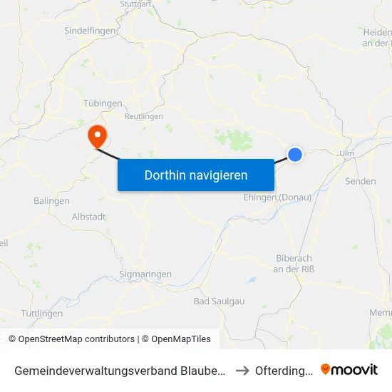 Gemeindeverwaltungsverband Blaubeuren to Ofterdingen map
