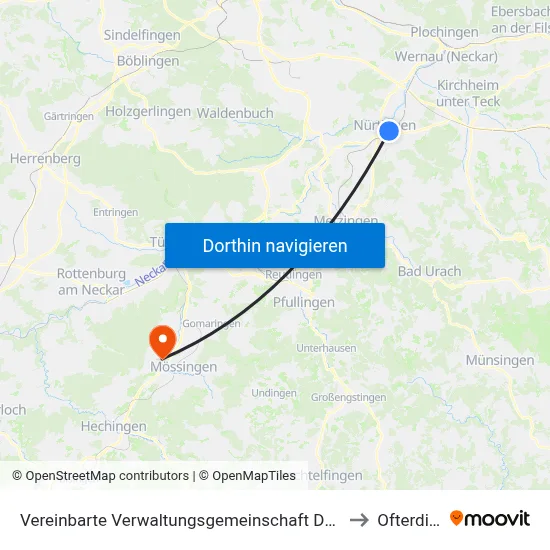 Vereinbarte Verwaltungsgemeinschaft Der Stadt Nürtingen to Ofterdingen map