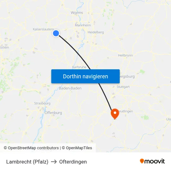 Lambrecht (Pfalz) to Ofterdingen map