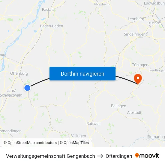 Verwaltungsgemeinschaft Gengenbach to Ofterdingen map