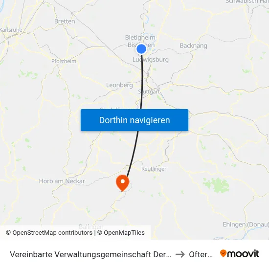 Vereinbarte Verwaltungsgemeinschaft Der Stadt Bietigheim-Bissingen to Ofterdingen map
