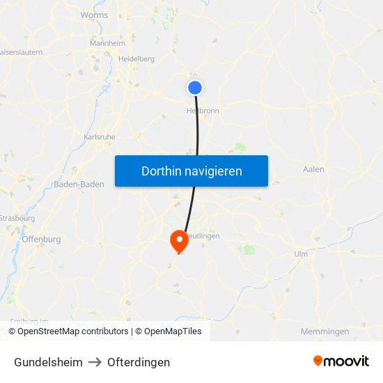 Gundelsheim to Ofterdingen map