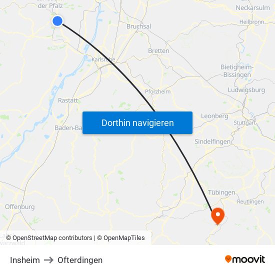 Insheim to Ofterdingen map