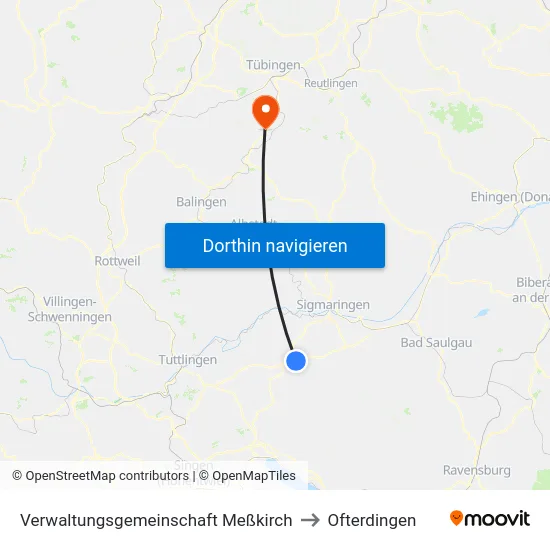Verwaltungsgemeinschaft Meßkirch to Ofterdingen map