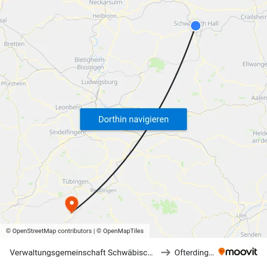 Verwaltungsgemeinschaft Schwäbisch Hall to Ofterdingen map