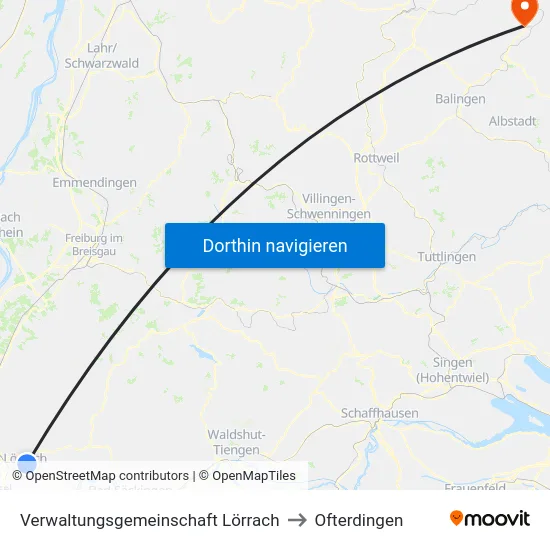 Verwaltungsgemeinschaft Lörrach to Ofterdingen map