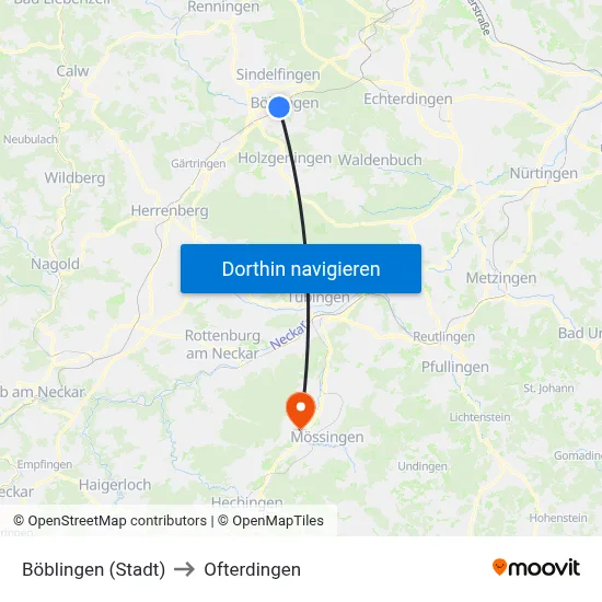 Böblingen (Stadt) to Ofterdingen map