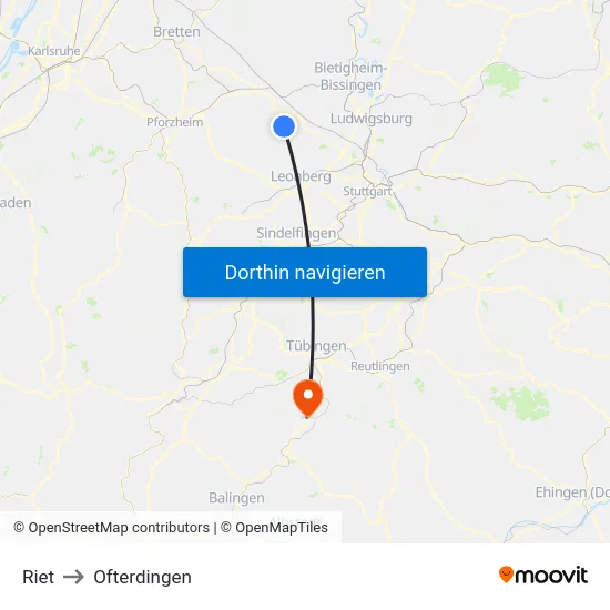 Riet to Ofterdingen map