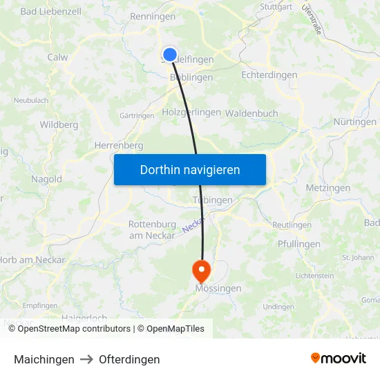 Maichingen to Ofterdingen map