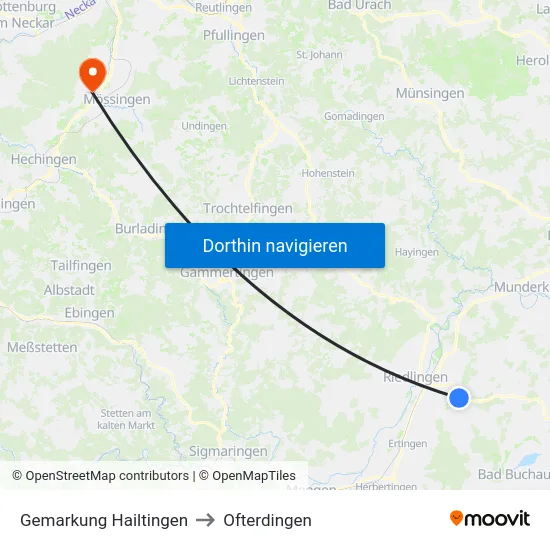 Gemarkung Hailtingen to Ofterdingen map
