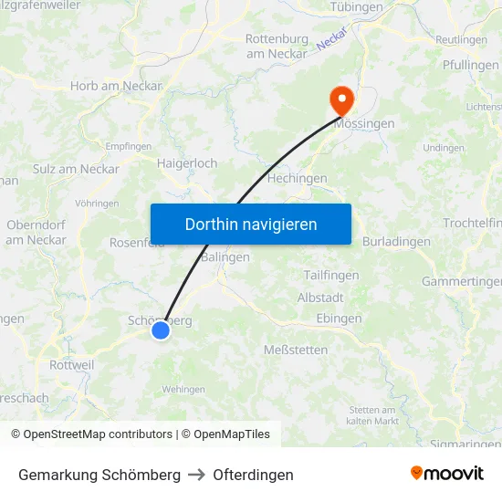 Gemarkung Schömberg to Ofterdingen map