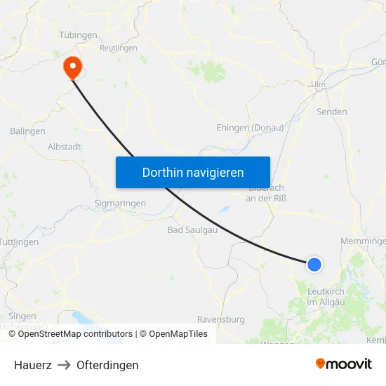 Hauerz to Ofterdingen map