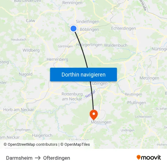 Darmsheim to Ofterdingen map