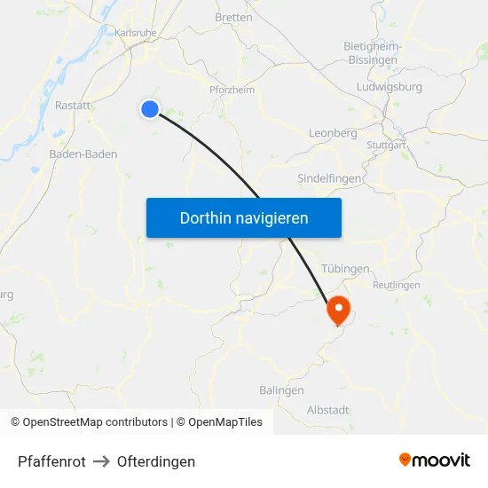Pfaffenrot to Ofterdingen map