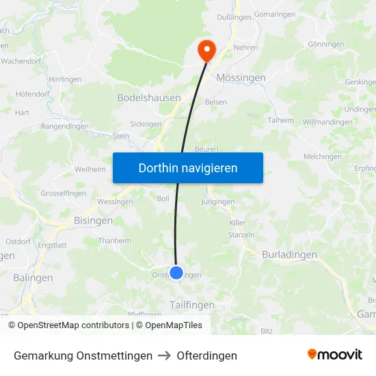 Gemarkung Onstmettingen to Ofterdingen map