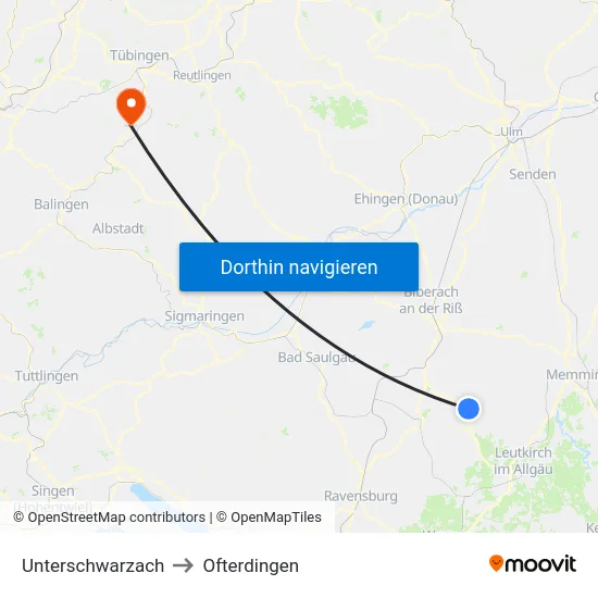 Unterschwarzach to Ofterdingen map