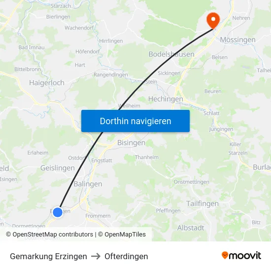 Gemarkung Erzingen to Ofterdingen map