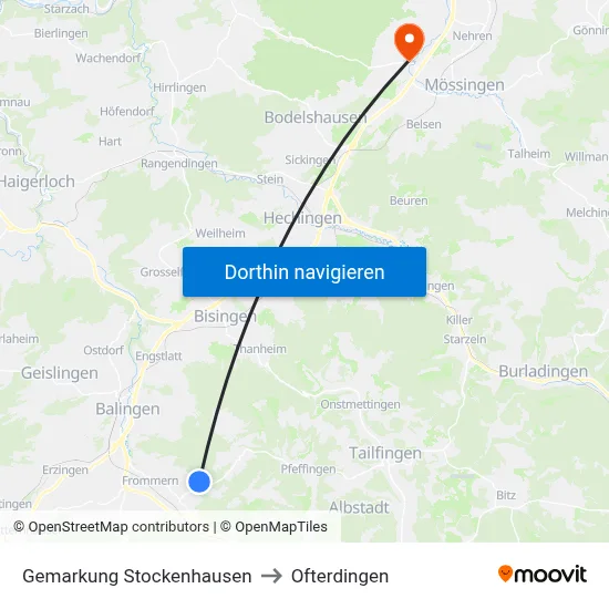 Gemarkung Stockenhausen to Ofterdingen map