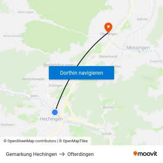 Gemarkung Hechingen to Ofterdingen map