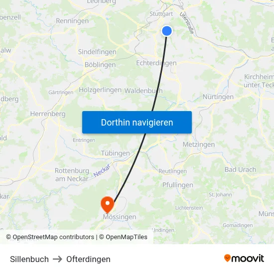 Sillenbuch to Ofterdingen map