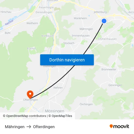 Mähringen to Ofterdingen map