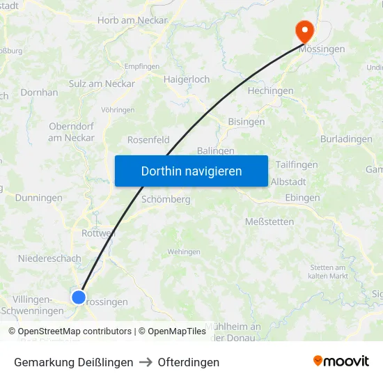 Gemarkung Deißlingen to Ofterdingen map