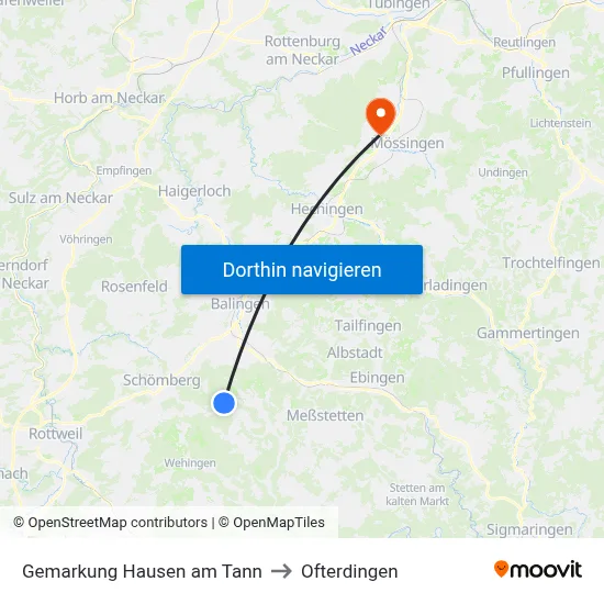 Gemarkung Hausen am Tann to Ofterdingen map