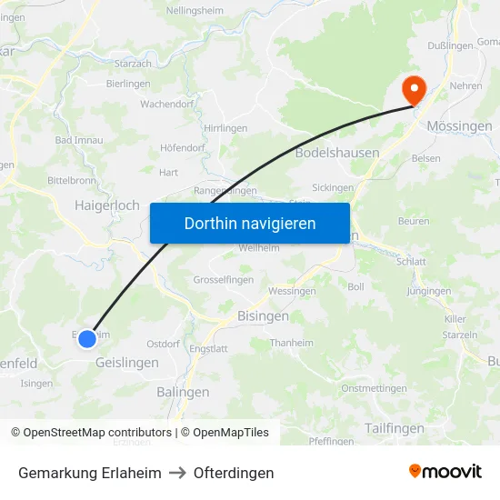 Gemarkung Erlaheim to Ofterdingen map