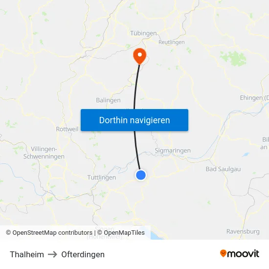 Thalheim to Ofterdingen map