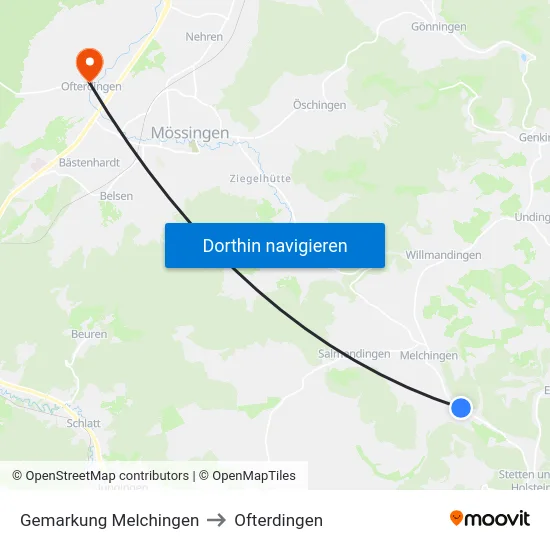 Gemarkung Melchingen to Ofterdingen map